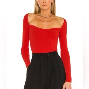 Superdown Revolve Red Ribbed Naomi Sweetheart Bodysuit sz S